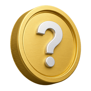Decorative 3D gold coin featuring a question mark, used on the FAQ page